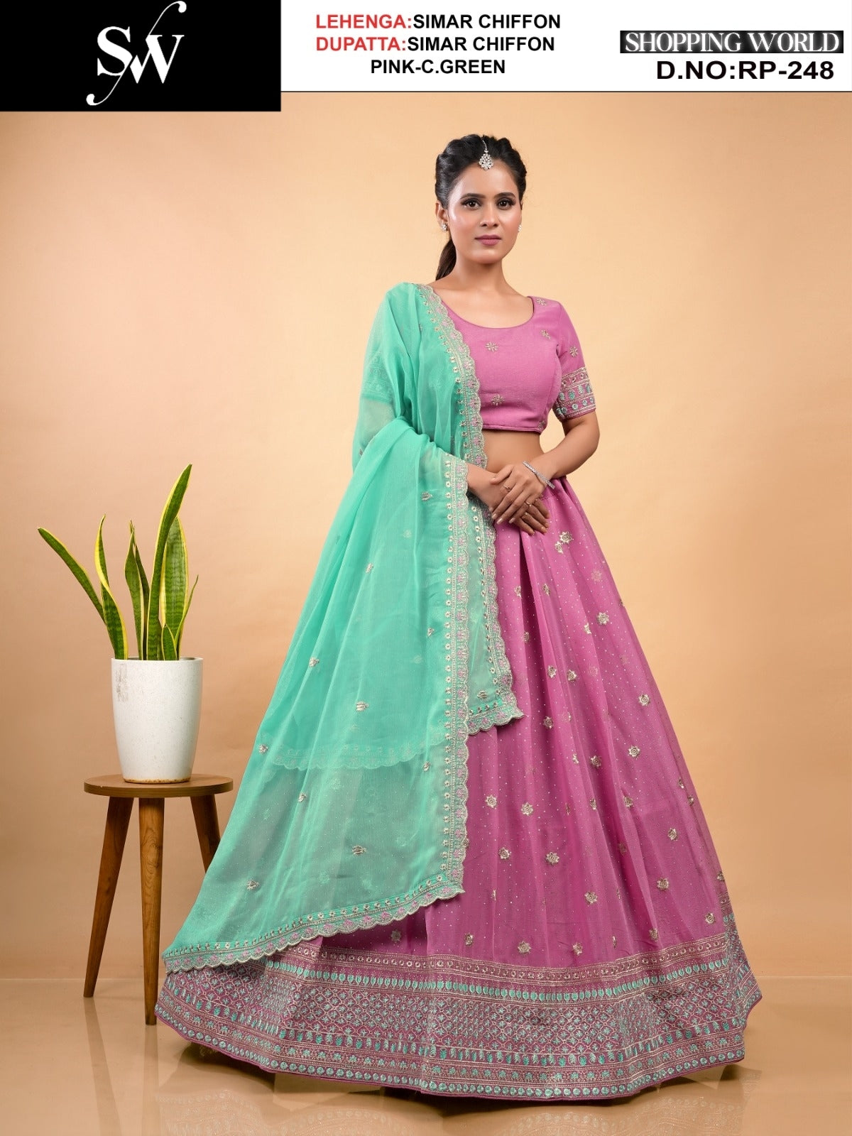 Glamorous Pista pink Simar chiffon Lehenga