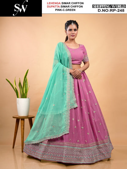 Glamorous Pista pink Simar chiffon Lehenga