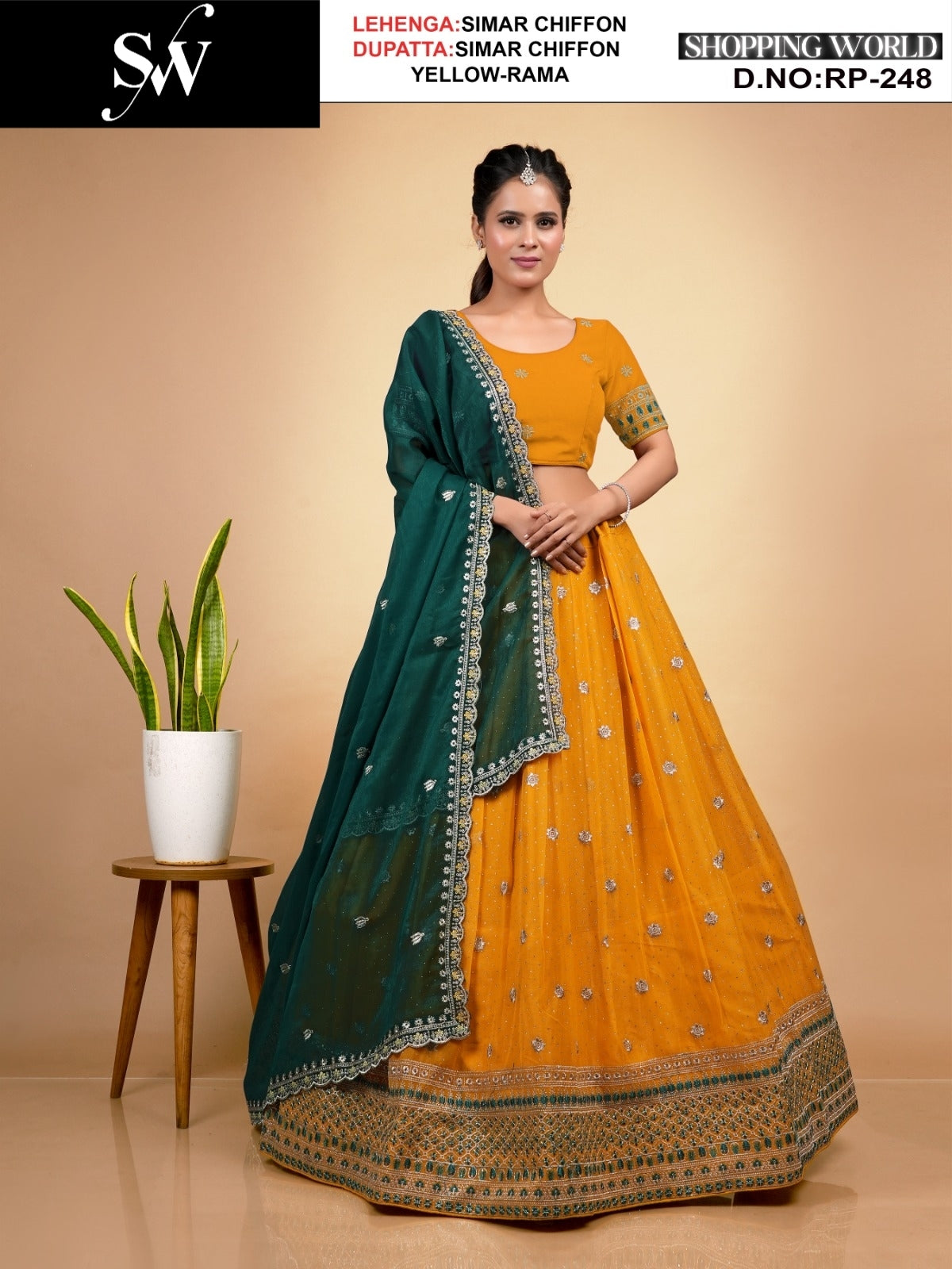 Glamorous Pista pink Simar chiffon Lehenga