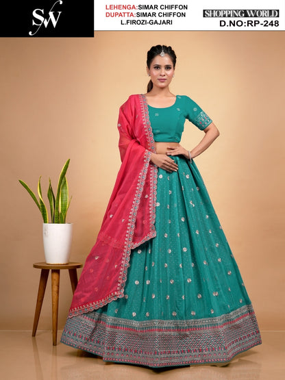 Glamorous Pista pink Simar chiffon Lehenga