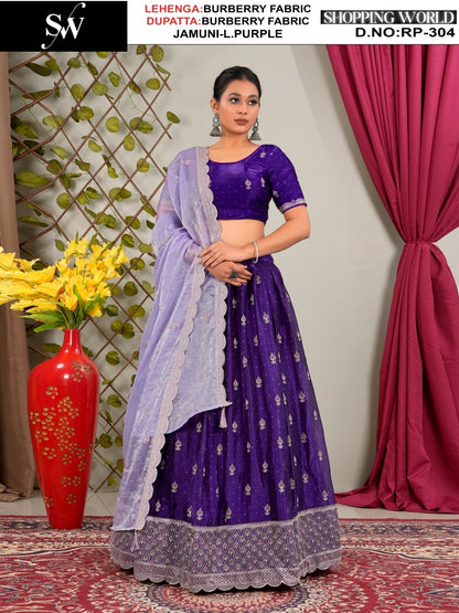 Awesome Dark purple peach Burberry Lehenga