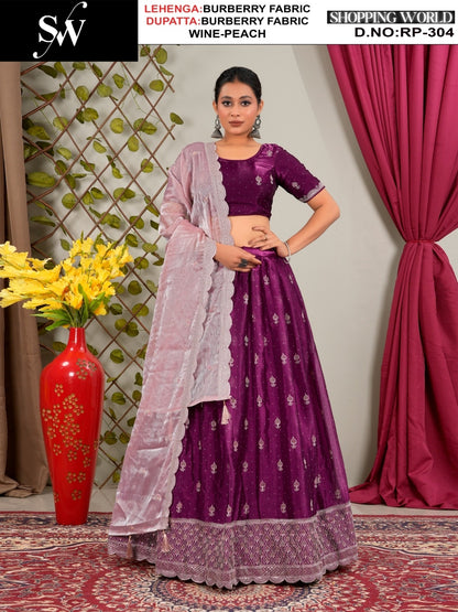 Awesome Dark purple peach Burberry Lehenga