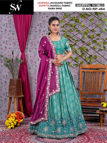 Elegant Mustard rama green Net Lehenga