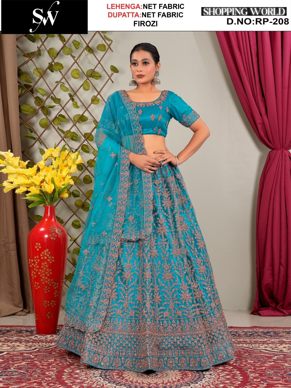 Charming firozi Net Lehenga