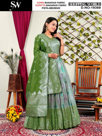 Gorgeous Peach Lavender Banarasi Lehenga