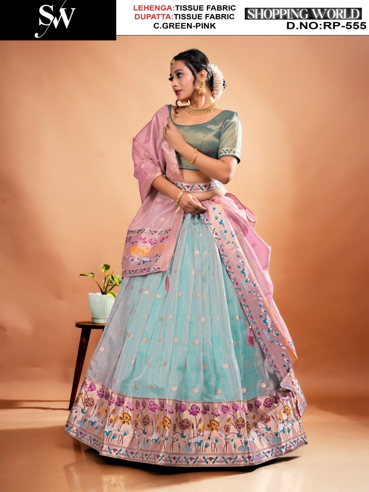 Lovely pista pink Tissue Lehenga