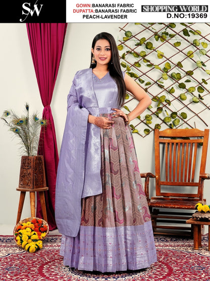 Gorgeous Peach Lavender Banarasi Lehenga