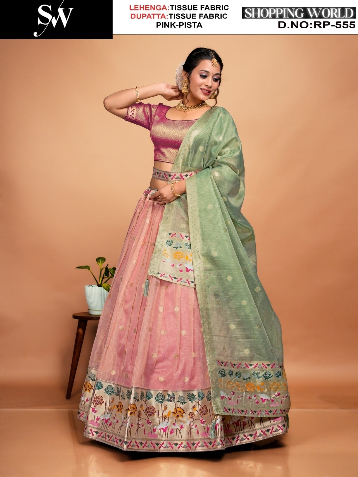 Lovely pista pink Tissue Lehenga