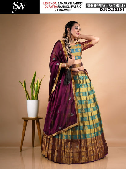 Amazing Rama green wine   Banarasi Lehenga