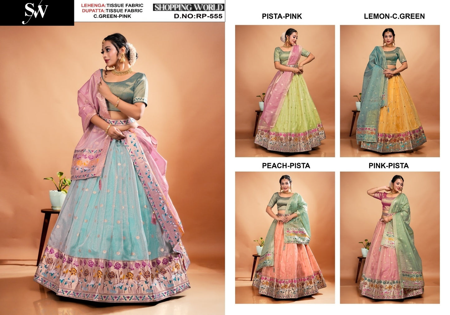 Lovely pista pink Tissue Lehenga