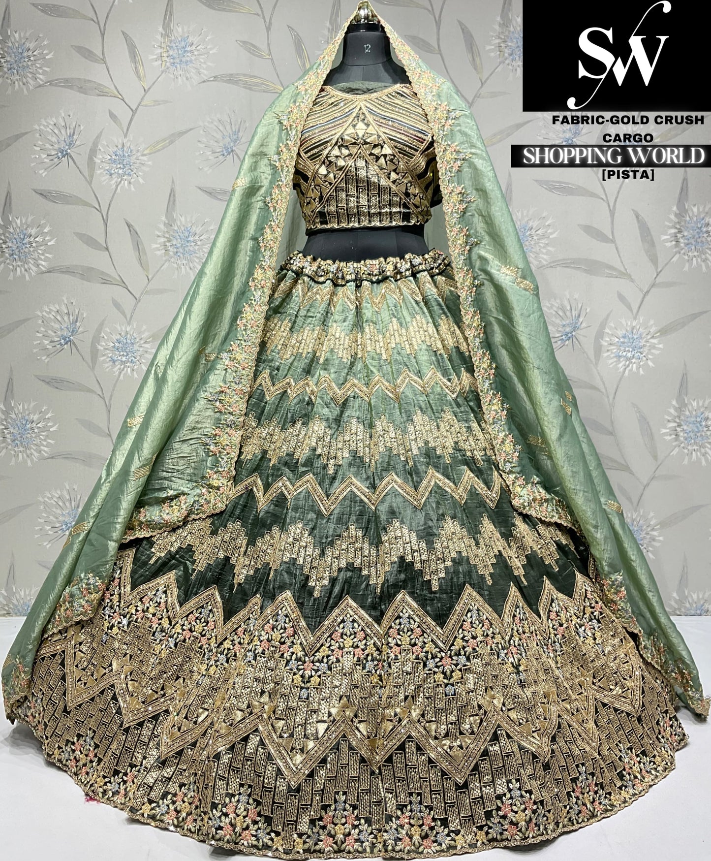 Good looking pista green Gold crush Lehenga