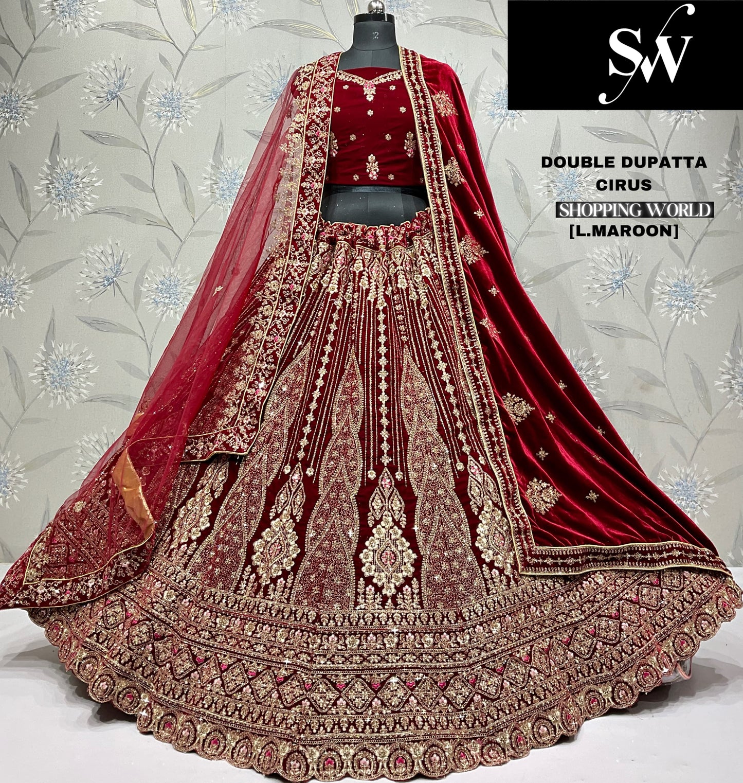 Pretty light maroon Double dupatta bridal Lehenga