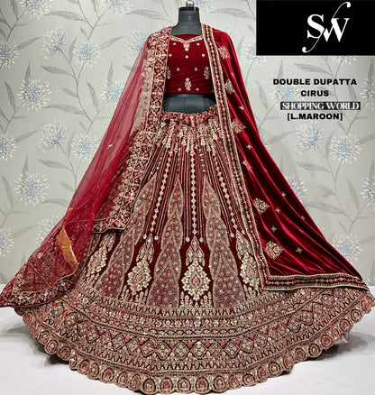 Pretty light maroon Double dupatta bridal Lehenga