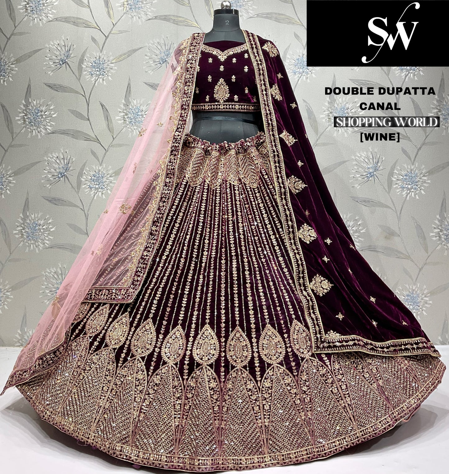 Glamorous light maroon Double dupatta bridal Lehenga
