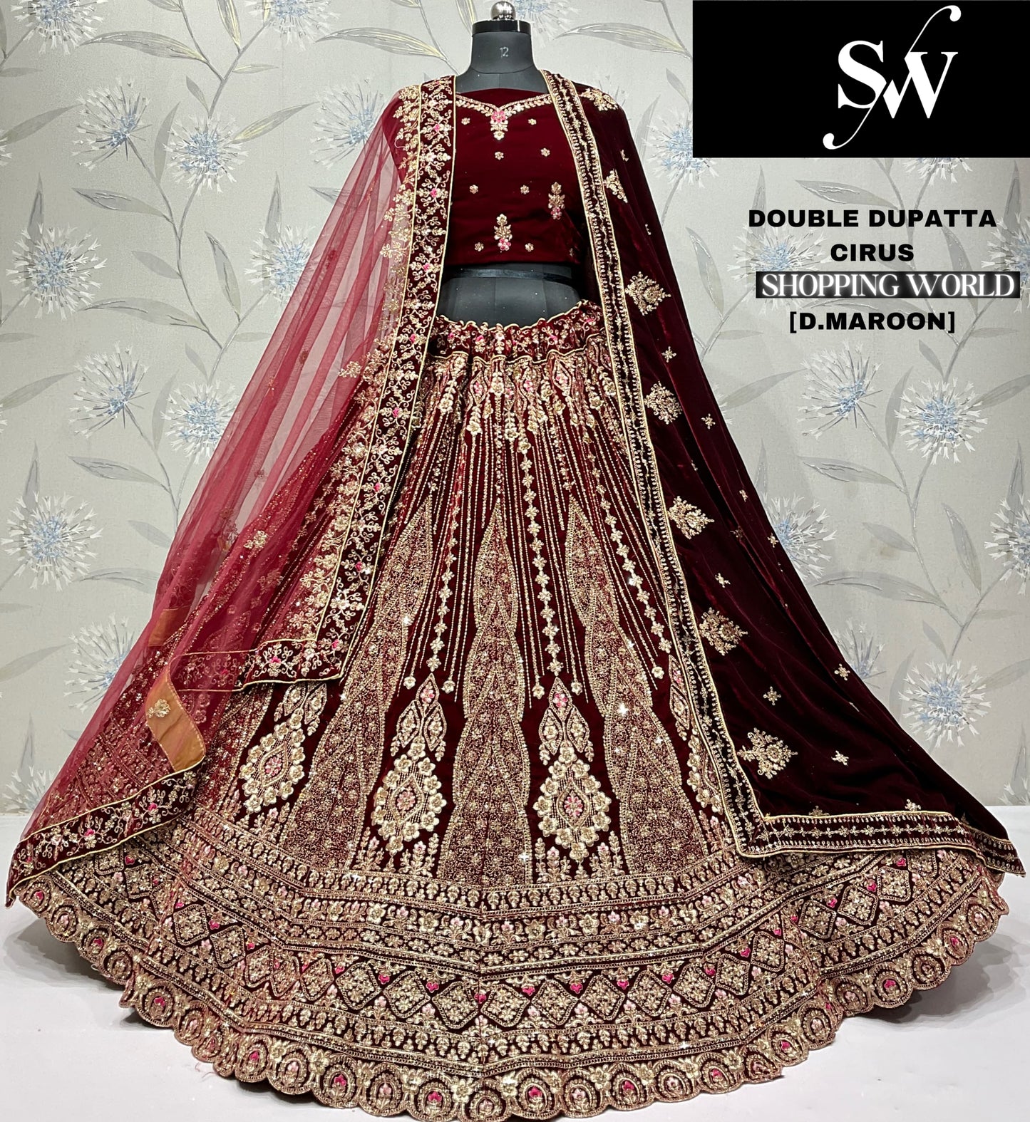 Pretty light maroon Double dupatta bridal Lehenga