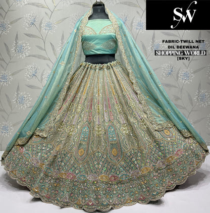 Tremendous pink bridal Lehenga Twill Net