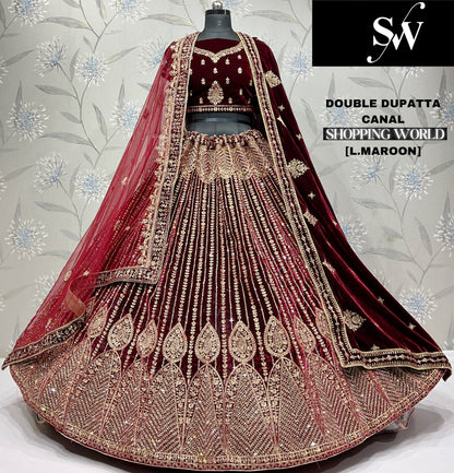 Glamorous light maroon Double dupatta bridal Lehenga