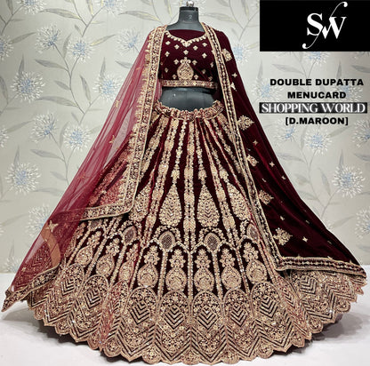 Fantastic green Double dupatta bridal Lehenga