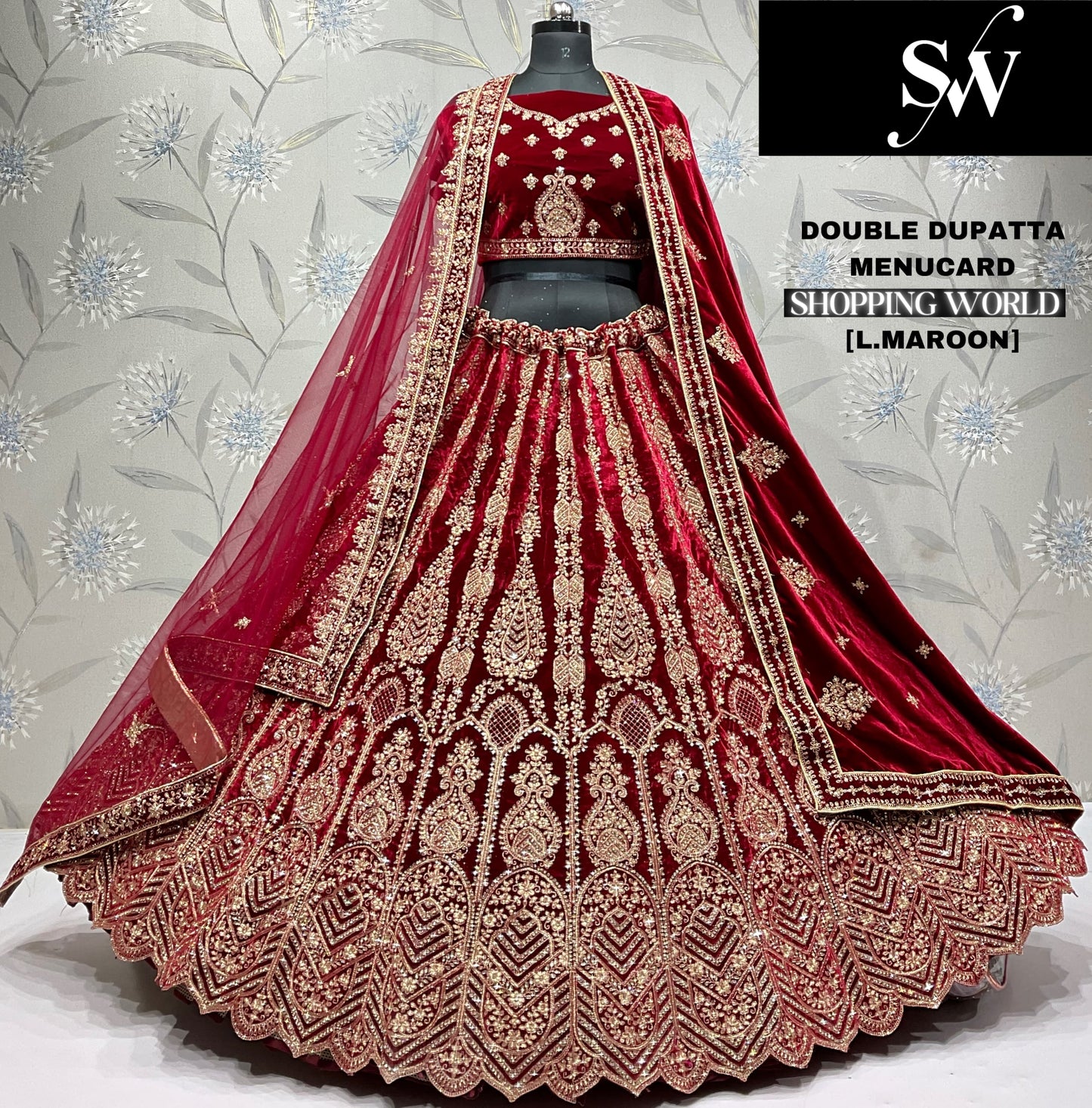 Fantastic green Double dupatta bridal Lehenga