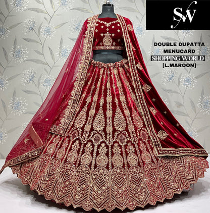 Fantastic green Double dupatta bridal Lehenga