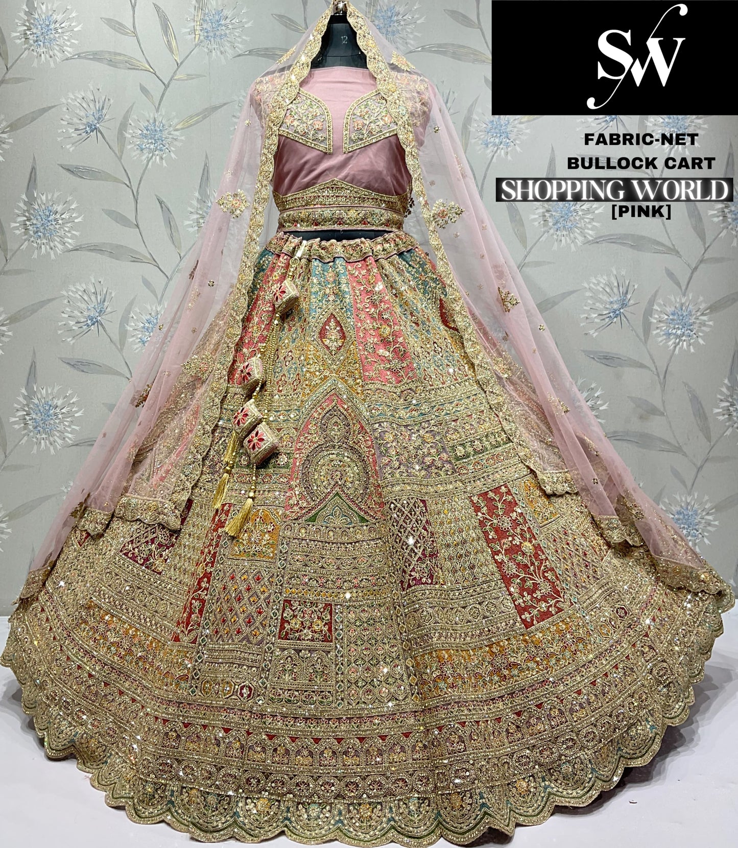 Embellished wine net Lehenga