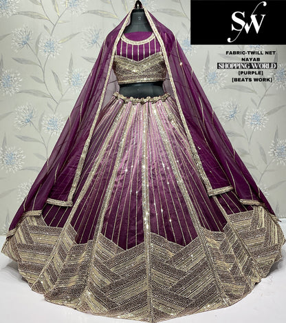 Gorgeous purple Twill Net Lehenga