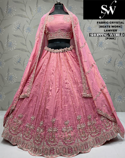 Lovely pista green Lehenga Crystal fabric