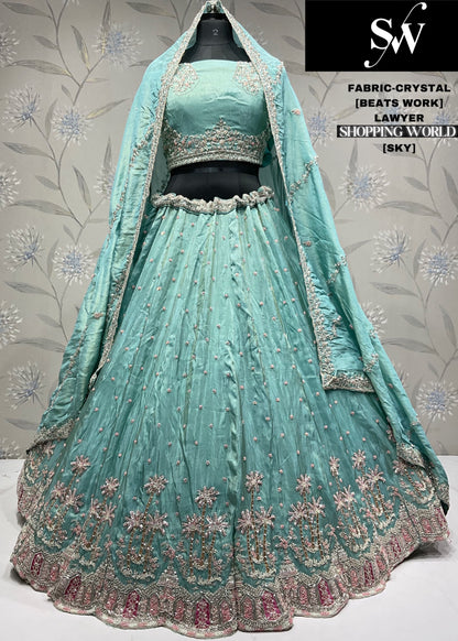 Lovely pista green Lehenga Crystal fabric