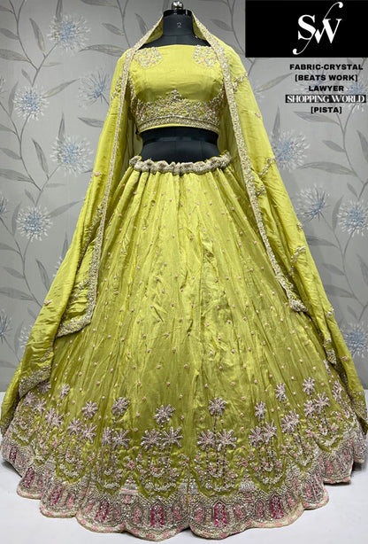 Lovely pista green Lehenga Crystal fabric