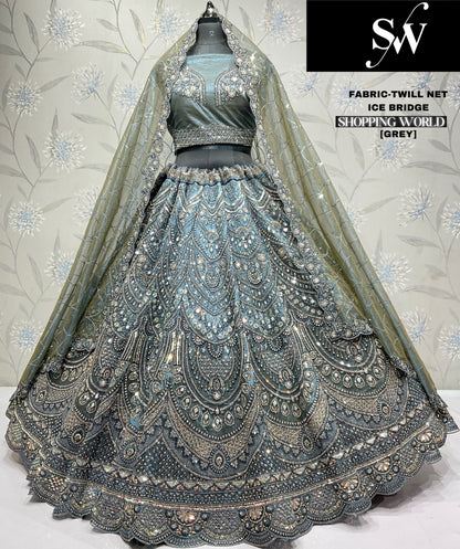 Majestic grey Lehenga Twill Net