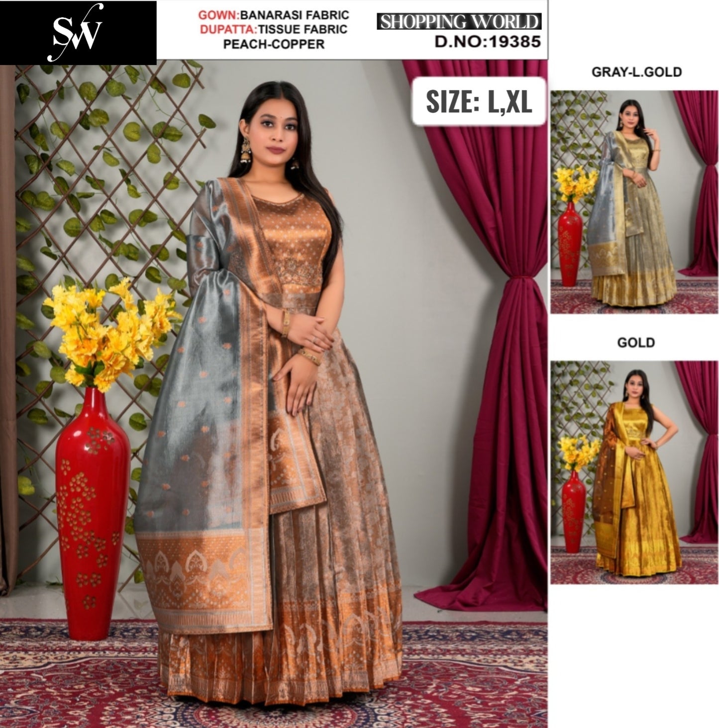 Lovely Banarasi peach copper Lehenga