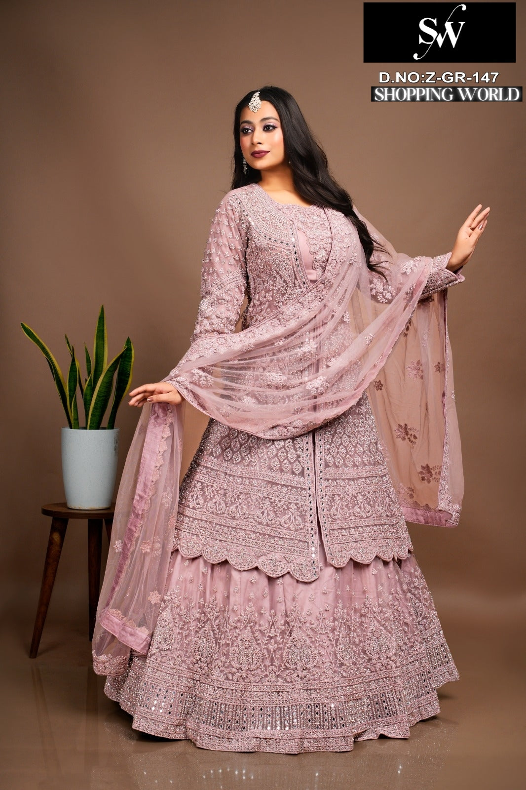 Delightful Cream pink Peplum long Dress Farshi Gaharara Bridal Dress Muslim Special