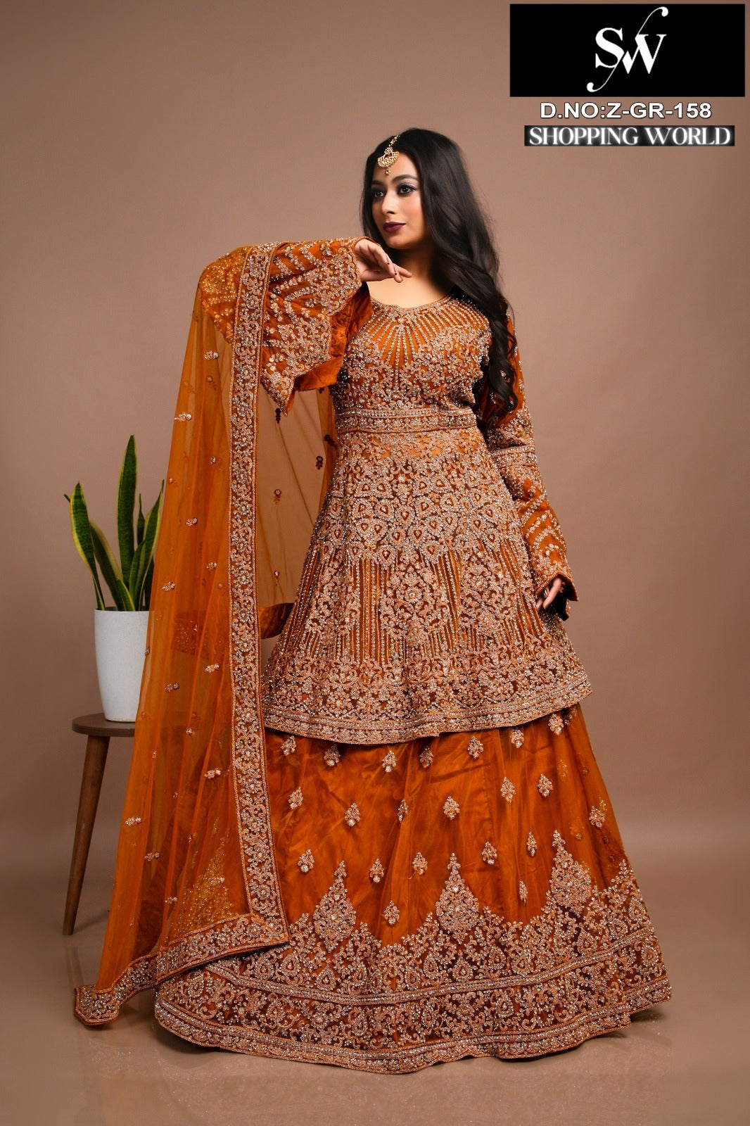 Embellished Orange Peplum long Dress Farshi Gaharara Bridal Dress Muslim Special