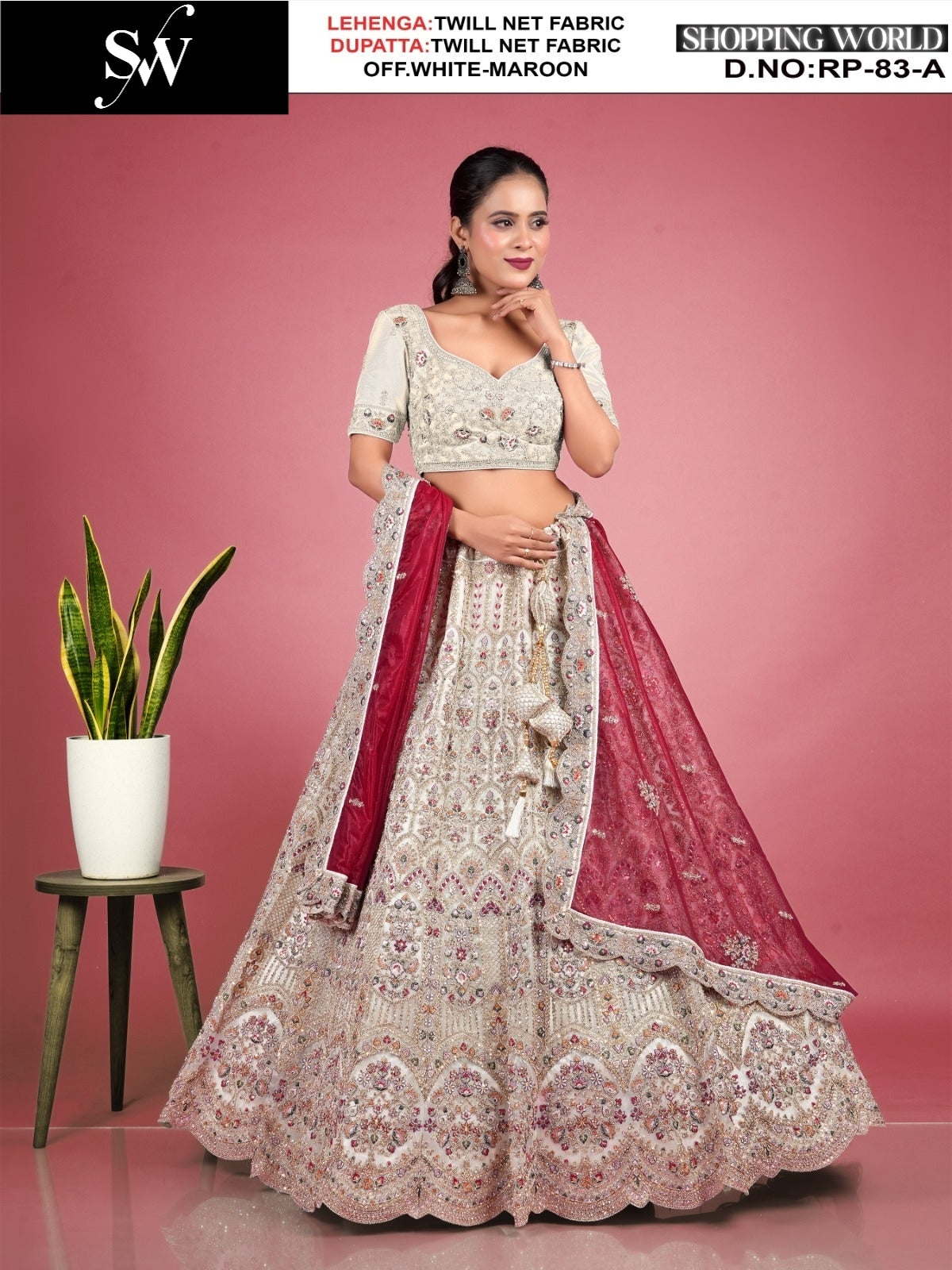 Blockbuster Chiku maroon Twill Net Fabric Lehenga