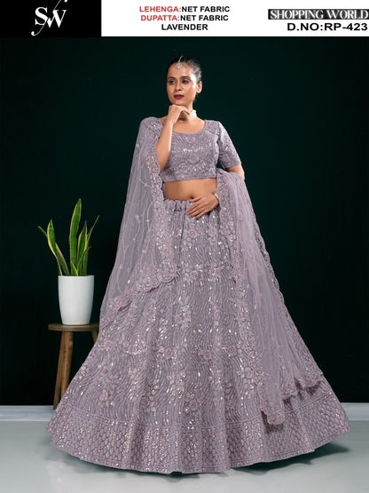 Khoobsurat Lavender Lilac Purple Net Lehenga