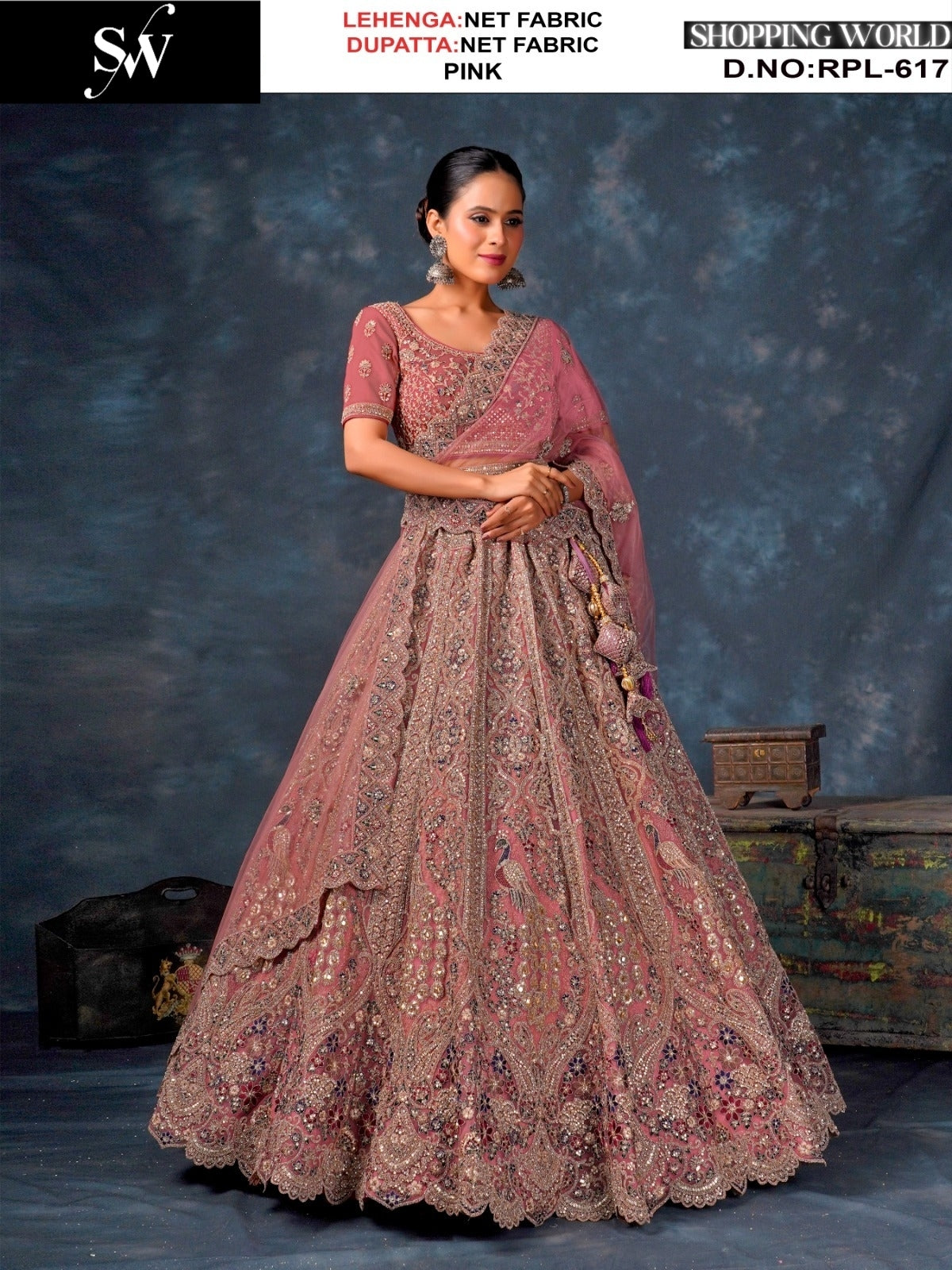 Glamorous pink peacock Net Lehenga