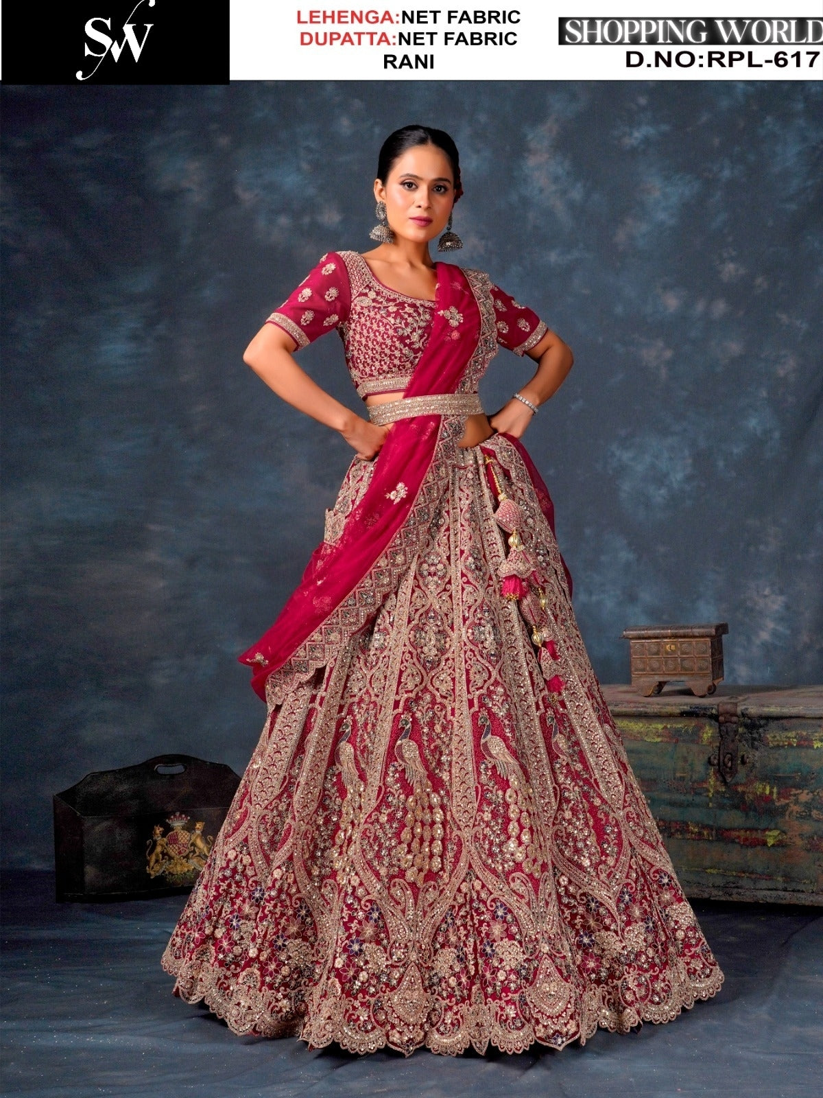 Glamorous pink peacock Net Lehenga