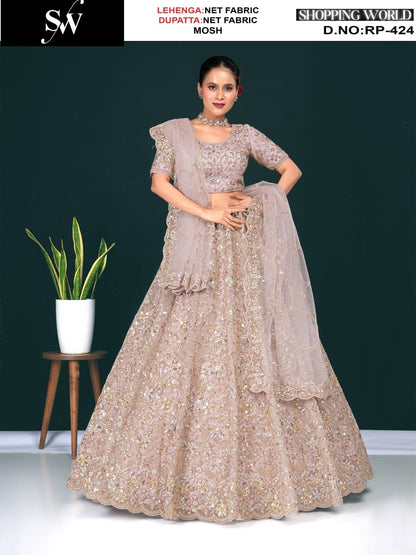 Designer Mosh Lavender lilac Net Lehenga