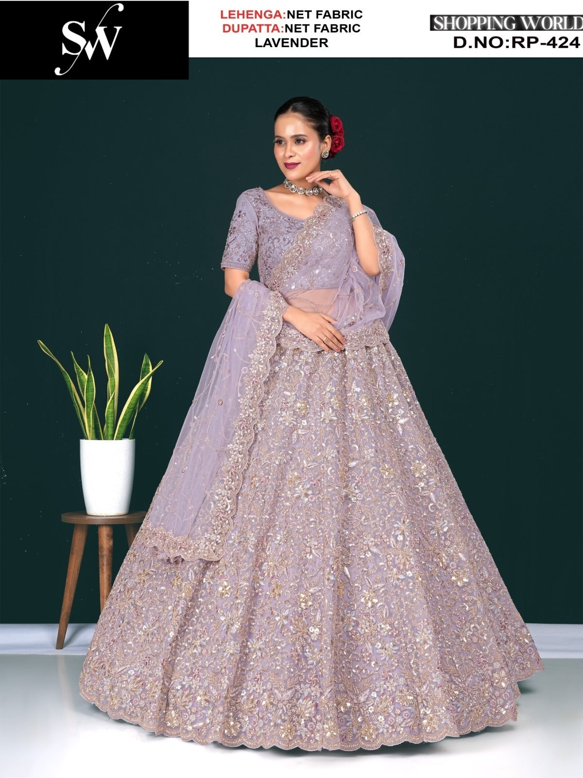 Designer Mosh Lavender lilac Net Lehenga