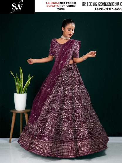 Khoobsurat Lavender Lilac Purple Net Lehenga
