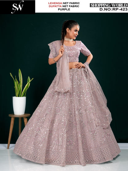 Khoobsurat Lavender Lilac Purple Net Lehenga