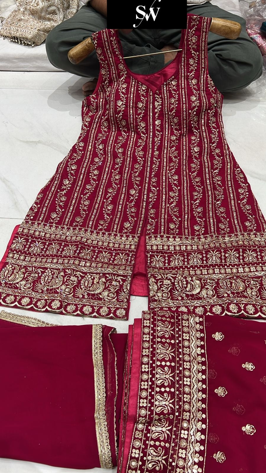 Gorgeous Maroon Shrug dress stitched suit ready to wear