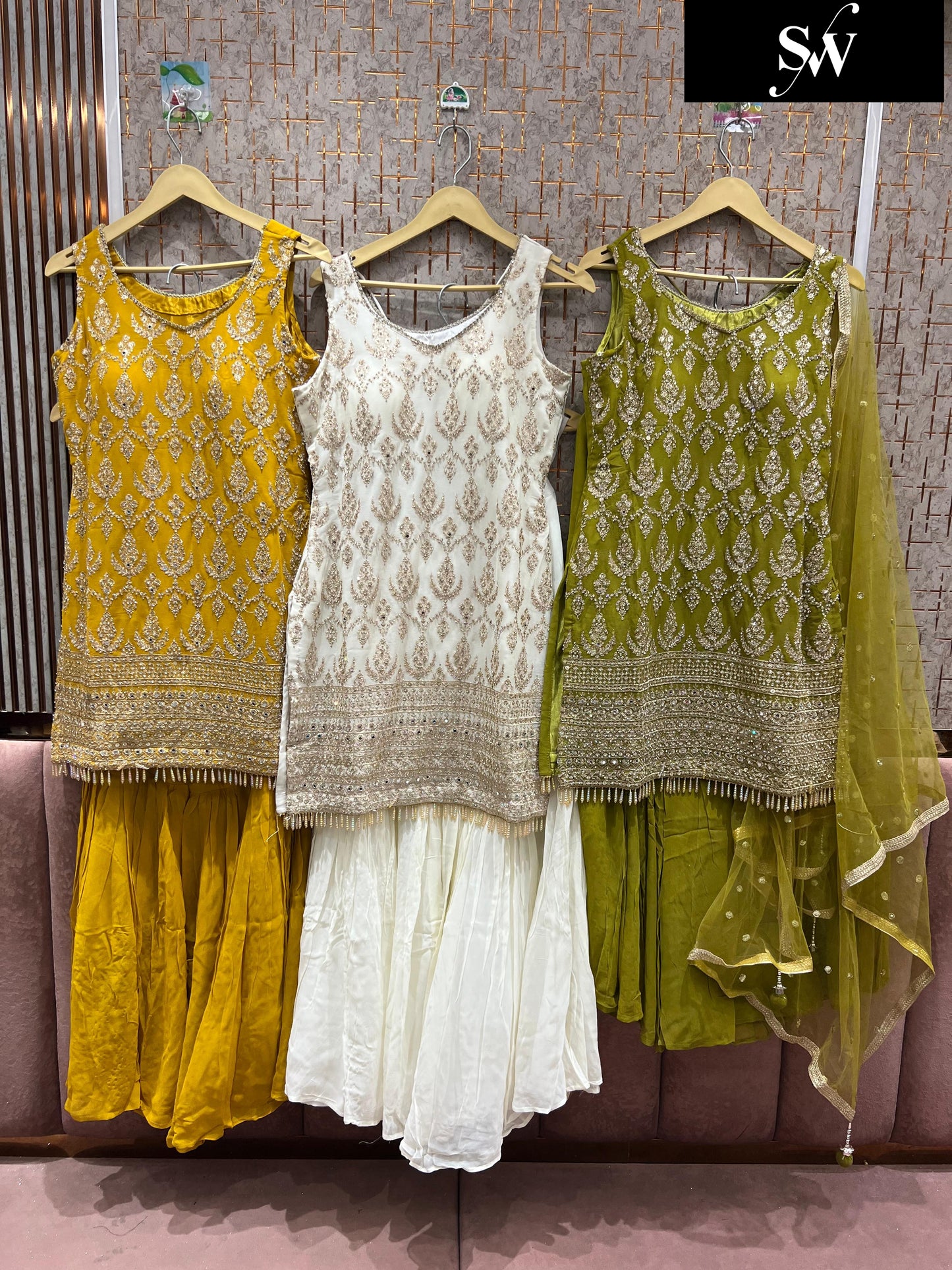 Stunning yellow white green mehendi shrug dress