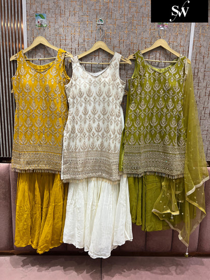 Stunning yellow white green mehendi shrug dress