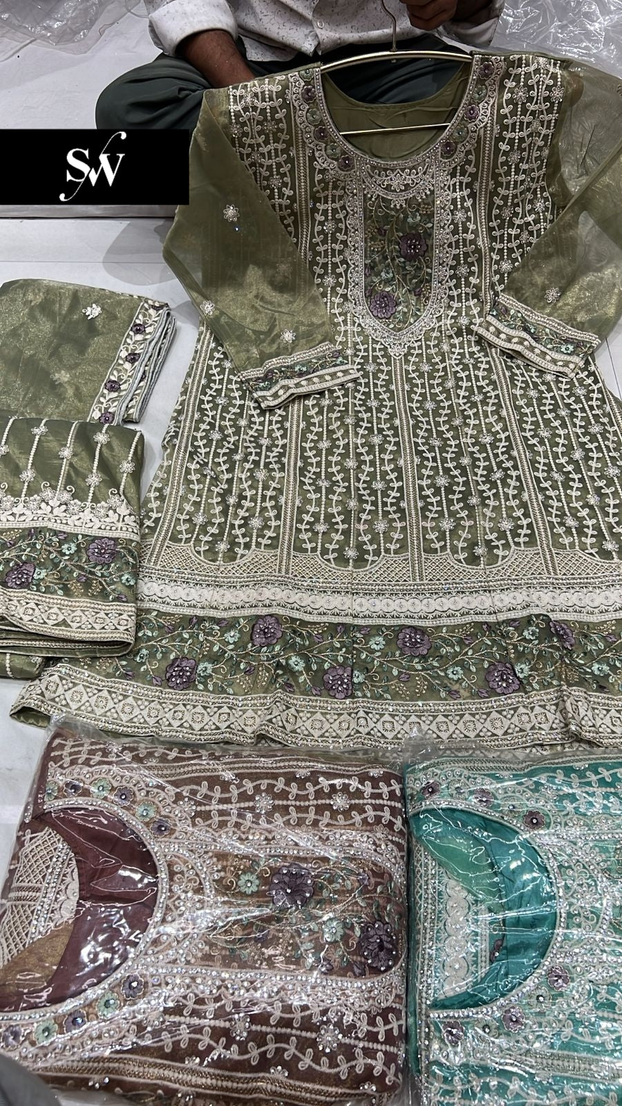 Glamorous pista green Shrug dress stitched suit ready to wear