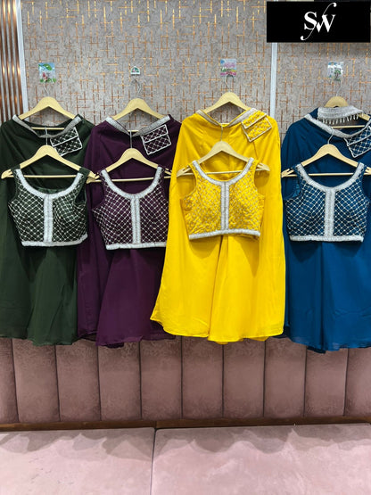 Pretty yellow purple green blue crop top lehenga