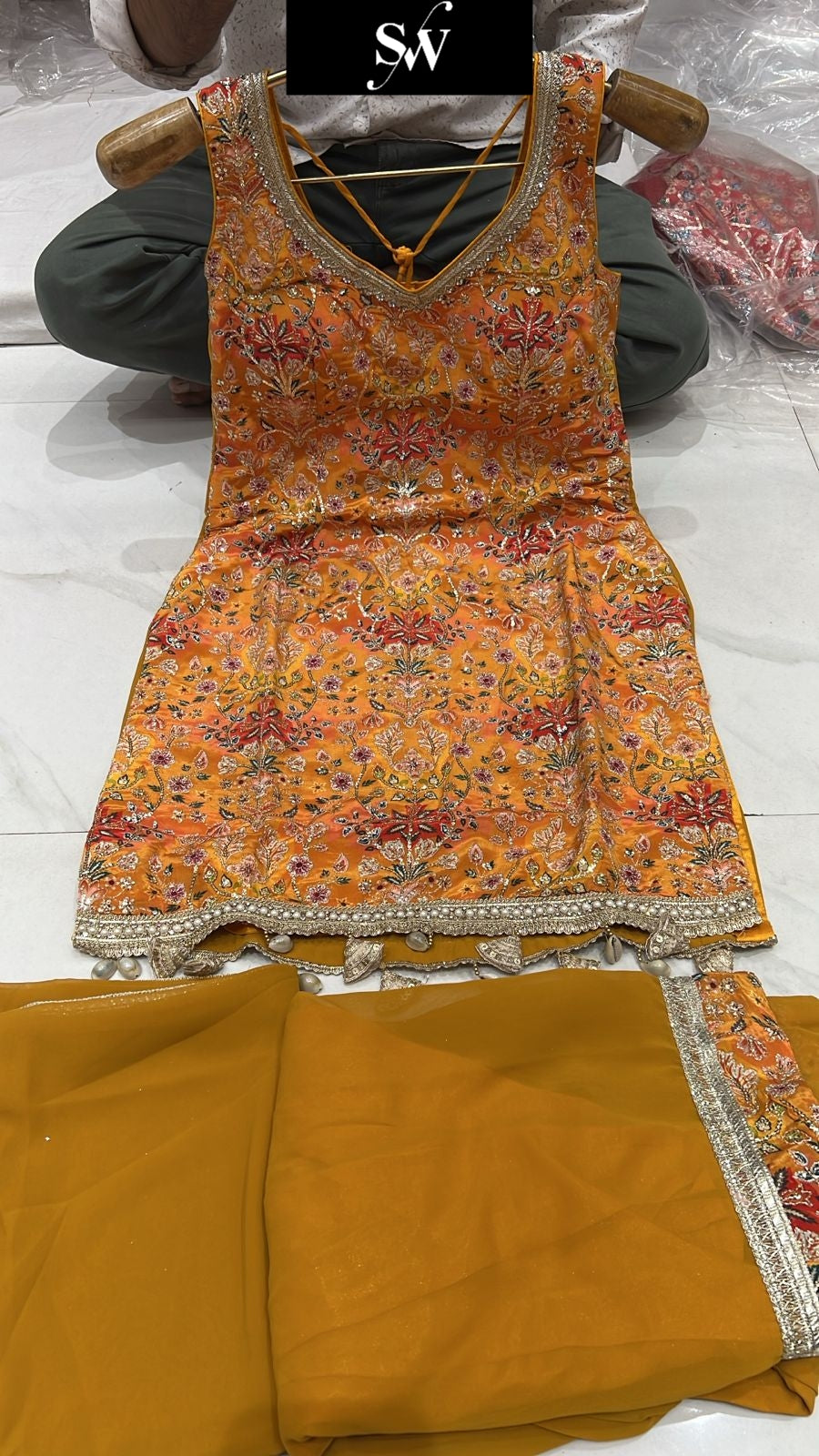 Fantastic Mustard Shrug dress stitched suit ready to wear