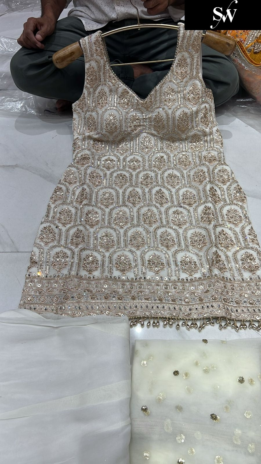 Amazing White Shrug dress stitched suit ready to wear