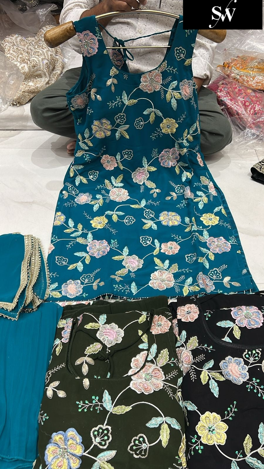 Elegant Sky Blue Shrug dress stitched suit ready to wear