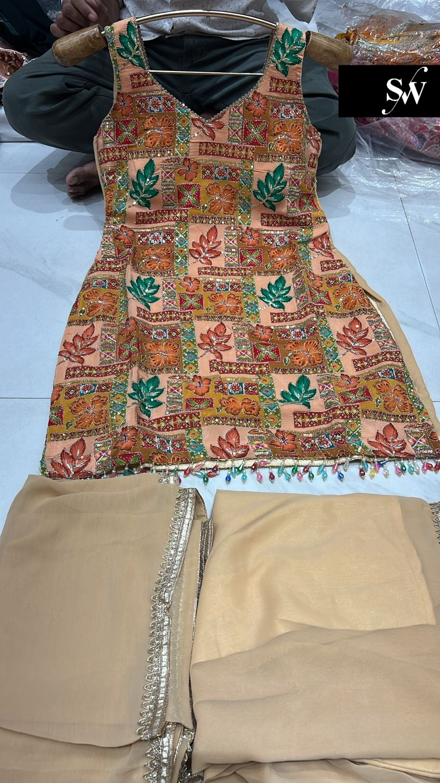 Delightful Orange peach Shrug dress stitched suit ready to wear